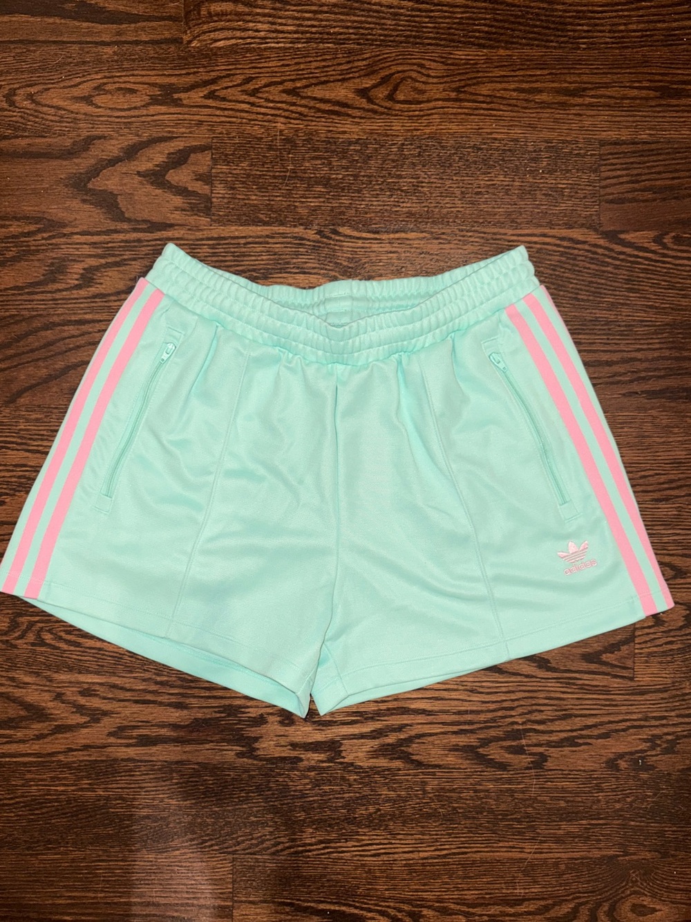 adidas Women's Mint Athletic Shorts with Pink Side Stripes